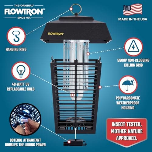 Flowtron Electric Bug Zapper, 1 Acre Outdoor, 40W UV, 5600V Zap, Black | Protects yards, patios, and farms - octenol lure attracts and helps eliminate mosquitoes, flies, and gnats - UL listed view 4