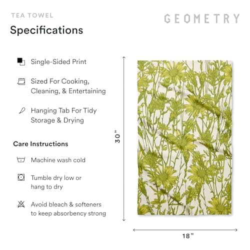 GEOMETRY Tea Towels – Spring & Summer Collection – Quick-Dry, Ultra-Absorbent, Reusable Microfiber Kitchen Towels for Drying & Cleaning - Golden Botanica - 1 Pack view 2