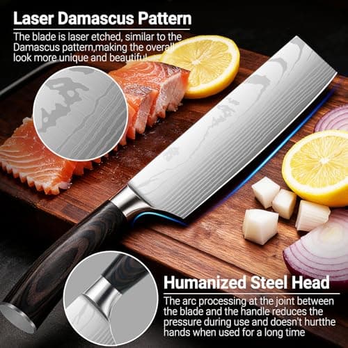 Nanbone Nakiri Knife 7 Inch Sharp Meat Cleaver and Vegetable Kitchen Knife Damascus Asian Chef Knife for Home and Kitchen with Ergonomic Handle High Carbon Stainless Steel knife Chef Cooking Gift view 5
