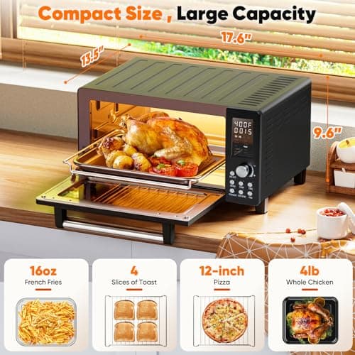 Nuwave Bravo Pro Convection Air Fryer Toaster Oven Combo, 2025 New and Improved, 10-in-1, 50°-450°F Temp Controls, Quick & Even Crisp Technology, 21Qt Capacity, Black, PFAS Free view 2