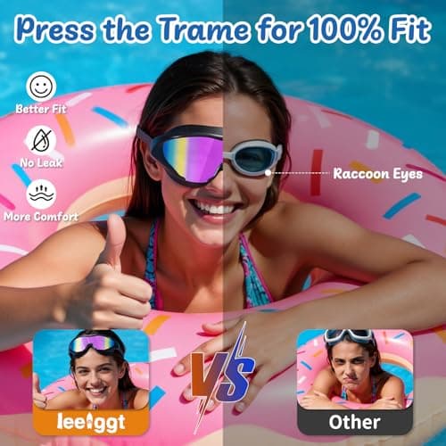 LEEIGGT Swim Goggles for Kids 8-14, Youth Beginner Swimming Goggles Anti Fog UV Protection, Leakproof Wide View view 2