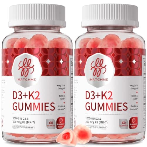 Vitamin D3 K2 Gummies, 5,000 IU / 10,000 IU D3 + 200 mcg MK-7, 120 Count | 6-in-1 Formula with Omega-3, Magnesium & Zinc for Enhanced Absorption. Supports Bone, Teeth & Heart Health, Sugar-Free Vegan — image 1