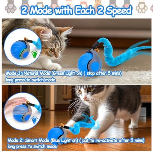 2PCS Interactive Cat Ball Toy, Self Rolling Ball with Cover Anti-Scratch for Bored Indoor Cat Chasing, Obstacle Avoidance Smart Cat Toys for Enrichment, Motion Activated Toys to Keep Them Busy view 3