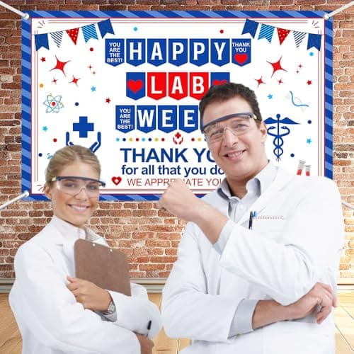 Wollmix Lab Week Decorations Banner - 70.8x43.3 Inch Thank You for All You Do Sign for Laboratory Workers, We Appreciate You Party Backdrop Decor Photography Supplies Photo Booth Background view 5