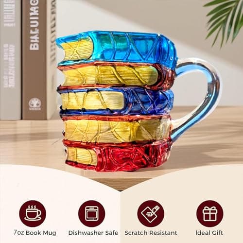 AKLOZYX Artistic Book Stack Glass Coffee Mug, 7oz Handmade Tea Cups Cool Funny, Decorative Design for Book Lovers Gifts for Women and Man (Small) view 6