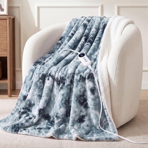 HYLEORY Weighted Electric Heated Throw Blanket, Plush Fluffy Faux Fur Blankets with 6 Heat Settings & 9H Auto Shut Off, Soft Cozy Warm Heating Blanket for Winter Sofa Bedroom Office,Gray,50"x60" — image 1