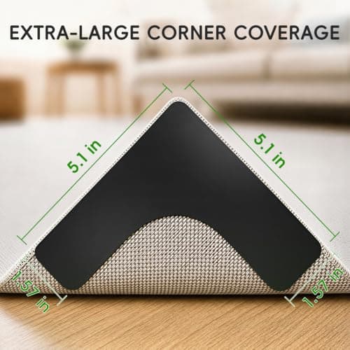 Rabenda Extra Large Rug Tape Gripper for Hardwood Floors, 4Pack Carpet Tape | Double Sided Rug Stickers, Non-Slip Rug Pads for Area Rugs, Keeps Corners Flat on Tile & Vinyl, Reusable, Black view 4