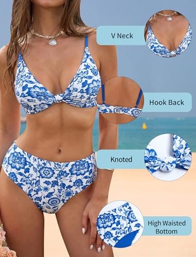 ZAFUL Bikini Set for Women V Neck Knot Front Push Up Bathing Suit High Cut Two Piece Swimsuit Brazilian Cheeky Swimwear view 4