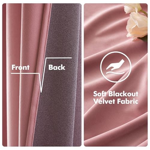 MIULEE Blush Pink Velvet Curtains Thermal Insulated Soundproof Room Darkening Blackout Curtains/Grommet Black Out Window Drapes for Home Theatre/Girls Room/Wedding Decor 52 x 108 Inches Set of 2 view 4