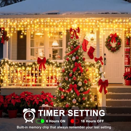 33FT 400 LED Icicle Lights for Outside, Warm White Christmas Lights Outdoor | 8 Modes Waterproof Connectable Twinkle String Lights Indoor with 75 Drops for House Eaves Yard Xmas Holiday Decorations view 5