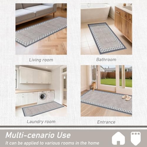 SAIKOOWA Kitchen Mats for Floor,Kitchen Rugs Mat Non Slip Washable Set of 2 PCS, Absorbent Runner Rugs for Kitchen, Front of Sink, 17.3"x 59"+17.3"x 30" Beige Gray view 5