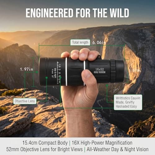 16X52 Monocular for Adults High Power BAK4 Prism Bird Watching view 4