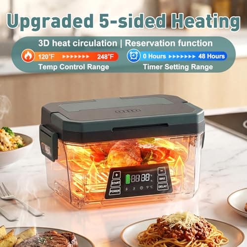 Cordless Electric Lunch Box for Adults, APP Control Heated Lunch Box for Men, 18000mAh Battery Powered Portable Food Warmer, Auto Heating 5-side Rechargeable w/ Timer, 248°F Max for Work/Outdoor/Gift view 6