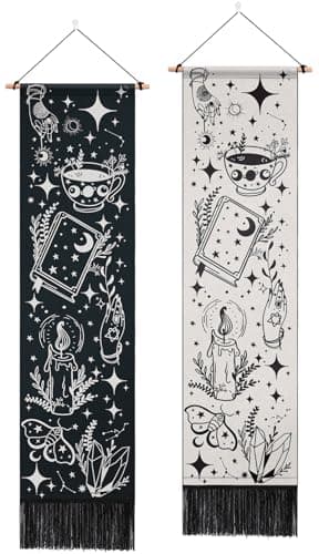 ARTCREATOR Pack of 2 Witchy Black and White Vertical Tapestries - Gothic Aesthetic Long Tapestry for Living Room and Bedroom Wall Decor (12.8 x 51.2 inches) — image 1