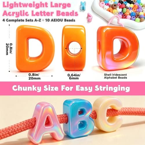 Embemirala 199PCS 20mm Chunky Bubble Letter Beads Kit with 6mm Large Hole | 4 Full A-Z and 10 AEIOU Mixed Colorful Acrylic Alphabet Beads for Paracord,DIY Bracelets,Bag Charms and Keychains view 4