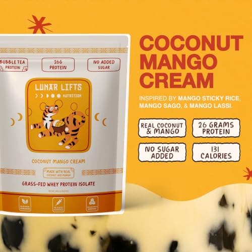 Lunar Lifts Coconut Mango Cream Protein Powder, Keto, 10 Servings | Keto-friendly protein powder combines creamy coconut and tropical mango flavor for a convenient protein shake. view 3