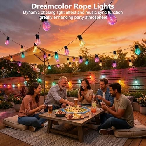 Beizelte Outdoor String Lights, 150FT RGB+IC Outside Light Dimmable Shatterproof LED Bulbs, IP67 Waterproof Chasing Effect Lighting DreamColor Patio Strip Lights for Backyard, Balcony, Outdoor Living view 5