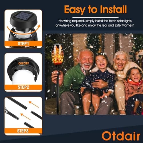 Otdair Solar Lights Outdoor Waterproof, 12LED Tiki Torches for Outside with Flickering Flame, Solar Torch Light for Garden, Patio, Yard, Pathway, 6 Pack view 6