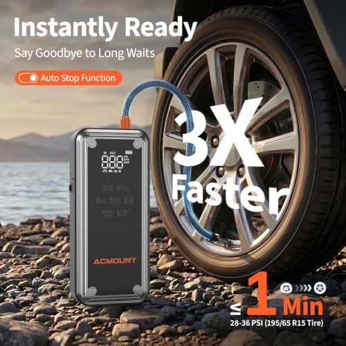 ACMOUNT W160 5000A Jump Starter with Air Compressor 150PSI, 12V Jump Box | Car Jumper Starter Portable(9L Gas/8L Diesel) with Jump Cables, Tire Inflator, 3 LED Light Modes, Power Bank, Car Essentials view 3