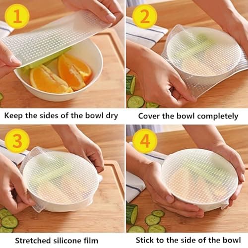 Silicone Bowl Lids with 3 Different Size, Reusable Suction Seal Covers for Food Storage in Fridge, Splatter Guard & Microwave Cover, Silicone Stretch Lids for Bowls, Cups Food Covers Kitchen Gadgets view 4