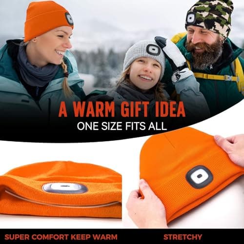 SYMNTEM Unisex Beanie Hat with Light, Rechargeable Headlight Cap, Valentines Day Gifts for Him, Cool Gadget Gifts for Him, Birthday Gifts for Women, Gifts for Men, Orange view 6