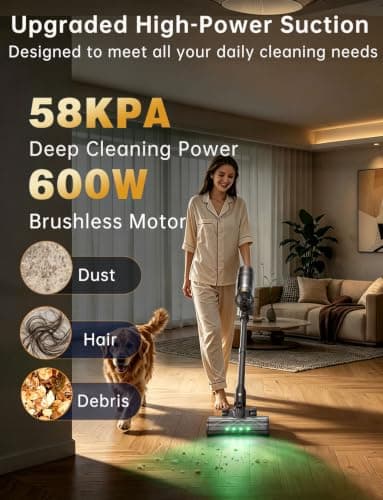 OXVAC Cordless Stick Vacuum Cleaner for Pet Hair, 58 kPa, Up to 65 Minutes | 600W Motor, Self-Cleaning, Self-Standing and Anti-Tangle Design for Carpets, Hard Floors and Everyday Cleaning view 4
