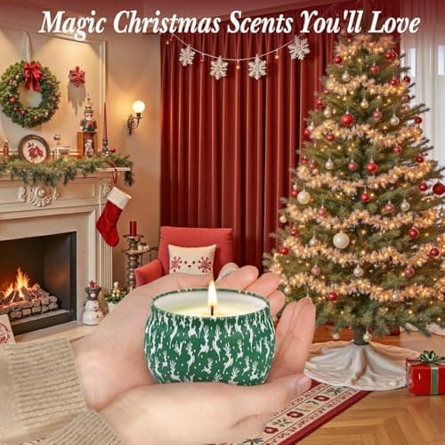Christmas Candle Gift Set for Women, 4 Pack Long Lasting Soy Wax Candles with Lavender, Cookie, Fir & Cinnamon Apple Scents, Aromatherapy Candles for Home, Perfect Holiday Gifts view 3