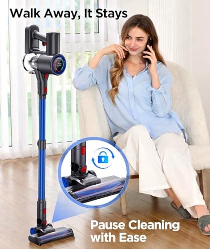 Slivamo S10 Cordless Vacuum Cleaner, 40KPA/500W/45Mins, LED Display, 8-in-1 Lightweight Stick Vacuum Cleaners for Home with Green LED Light, 6-Stages Filtration, Self-Standing Design, Blue view 6