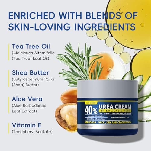 2 Pack Urea Cream 40% + 2% Salicylic Acid, 3.53 oz - Maximum Strength Foot & Hands Moisturizer for Rough, Dry Cracked Skin, Callus Remover with Deep Hydration, Intensive Repair for Feet, Heels view 3