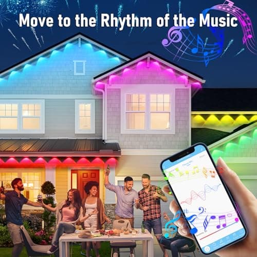 MUCCCUTE Permanent Outdoor Lights for Holidays Easter 300ft RGB House Light w/App & Remote Control Smart Rainbow LED IP67 Waterproof for New Year Christmas Roof Eaves Garden Décor All Year Around view 4