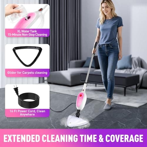 Steam Mop & Detachable Handheld Steamer 2-in-1 Design, 20s Fast Heat-Up, 16FT Power Cord, 10-in-1 Multi-Purpose Steam Cleaner for Hardwood Floors/Carpet/Tile/Grout/Window/Stove for Deep Home Cleaning view 6