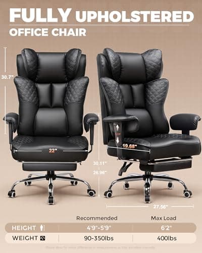 GTPLAYER Big and Tall Office Chair Wide Ergonomic Gaming Chair with Deluxe Embossing Designed Leather with Foot Rest,150°Reclining Adjustable Soft Armrests Pocket Spring Back Support and Pillow view 2