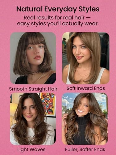 Infrared Thermal Brush 1.65”, 100M Negative Ions 2-in-1 Curling, Straightening & Smoothing Round Brush, 6 Heat Settings with LED Display, Lightweight Quiet, Dual Voltage, Auto Shut-Off, Pink Gift Box view 5