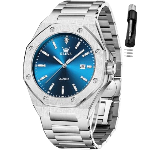 OLEVS Mens Blue Watches Luxury Dress Casual Stainless Steel Watches Waterproof Luminous Business Simple Men Wrist Watch