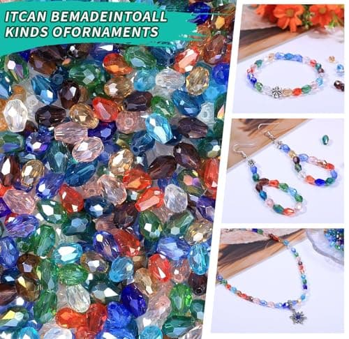 Victlov 300pcs Glass Crystal Teardrop Beads 6X8mm Drop Glass Spacer Beads Colorful Clear Electroplated Color Crystal Beads for DIY Jewelry Bracelet Making (Facet Drop) view 5