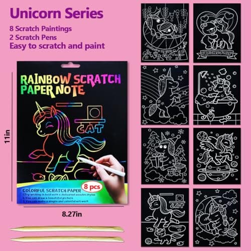 JUNQIU Scratch Art for Kids, Rainbow Scratch Paper Art Set - Unicorn, Arts and Crafts for Girls Boys Ages 4-8, Kid Activity & Christmas Crafts, Stocking Stuffers for Kids view 5