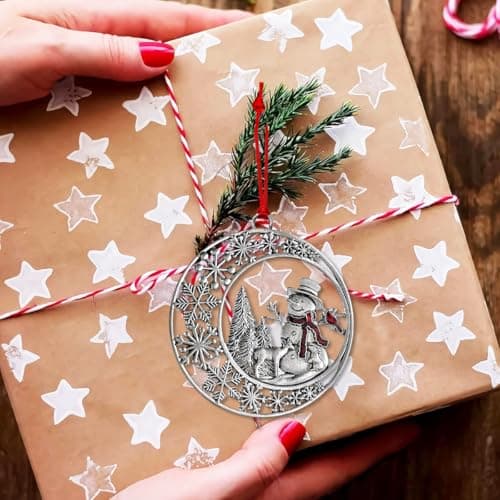 Christmas Ornaments 2025, Snowman Ornaments for Christmas Tree, Metal Snowflake Xmas Ornament, Pretty Cute Holiday Ornament, Vintage Snowman Gift view 7