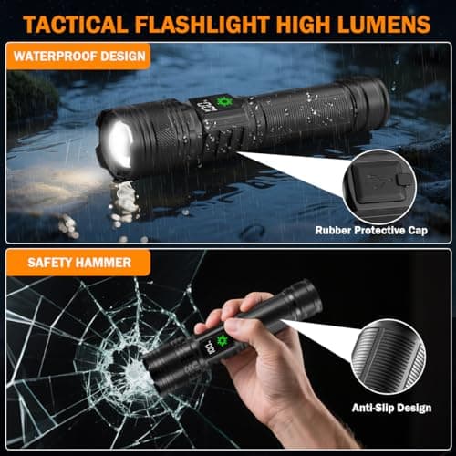 3Pack Large Rechargeable Flashlights High Lumens with LCD Digital Display view 6