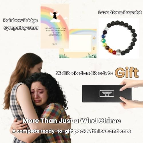 GDuolaPaws Personalized Pet Memorial Wind Chime, 26" Dog Memorial Gift for Loss of Dog, 3-Pieces Dog Passing Away Gift Package with Sympathy Card & Bracelet view 2