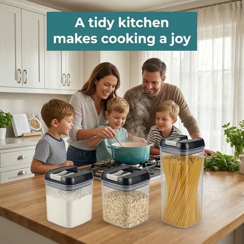 OMIO Airtight Food Storage Containers 5-Pack, BPA-Free Stackable Kitchen Canisters for Pantry Organization – Perfect for Cereal, Grains, Flour, Sugar, Snacks (1.9L, 1.2L, 0.8L x2, 0.5L) view 2