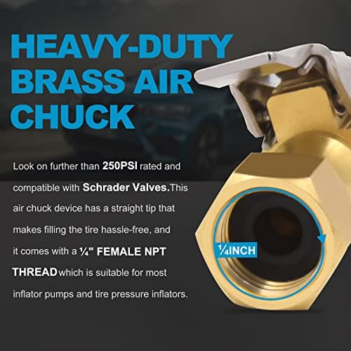 WNCGC Air Chuck Pack of 3, Heavy Duty Closed Flow Tire Chuck with 1/4" FNPT for Tire Inflator Gauge Compressor Accessories view 5