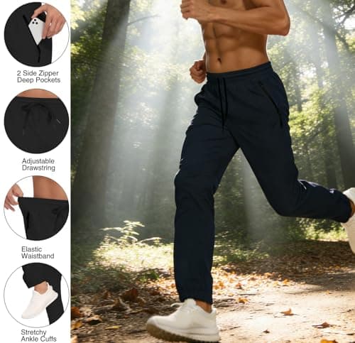 TOIUUI Mens Joggers Hiking Pants Lightweight UPF 50 Water Resistant Quick Dry Athletic Zipper Pocket Travel Workout Running view 4