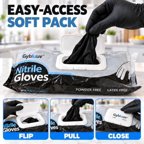 Gybluuv Nitrile Gloves Black 6 Mil 100/200/1000 Pcs, Gloves Disposable Latex Free for Food Prep, Cooking, Kitchen Cleaning view 2