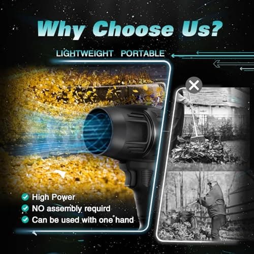 Handheld Electric Cordless Leaf Blower, 450,000RPM High-Speed Motor Jet Fan Air Blower with 2 Battery Operated & Charger, Lightweight Leaf Blower for Patio Cleaning, Lawn Care, Blowing Leaves and Dust view 6