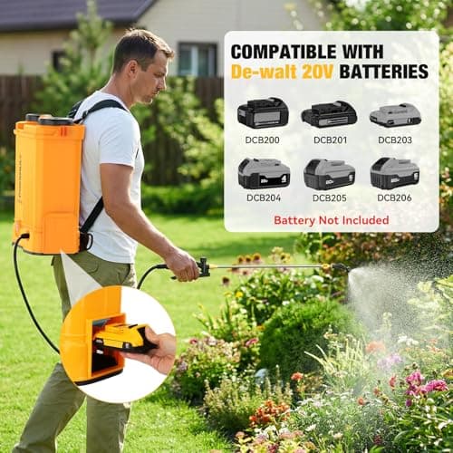 Battery Powered Backpack Sprayer for Dewalt 20v Max Battery, 5.3 Gallon | 100 PSI Electric Weed Sprayer, Yard Graden Sprayer with Telescopic Wand, 7 Nozzles, Backpack Sprayer 20v (No Battery) view 2