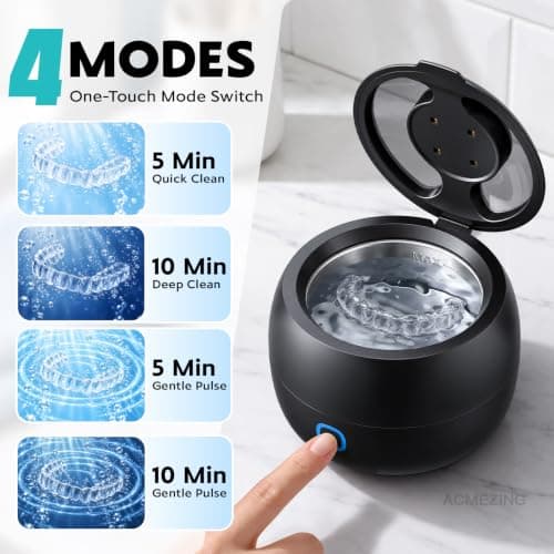 ACMEZING DeepClean Ultrasonic Retainer Cleaner Machine [45kHz Crevice Cleaning + UV-C Light | 4 Modes with Gentle Pulse] Dental Cleaner for Retainers, Dentures, Aligners, Mouth Guards & Night Guards view 5