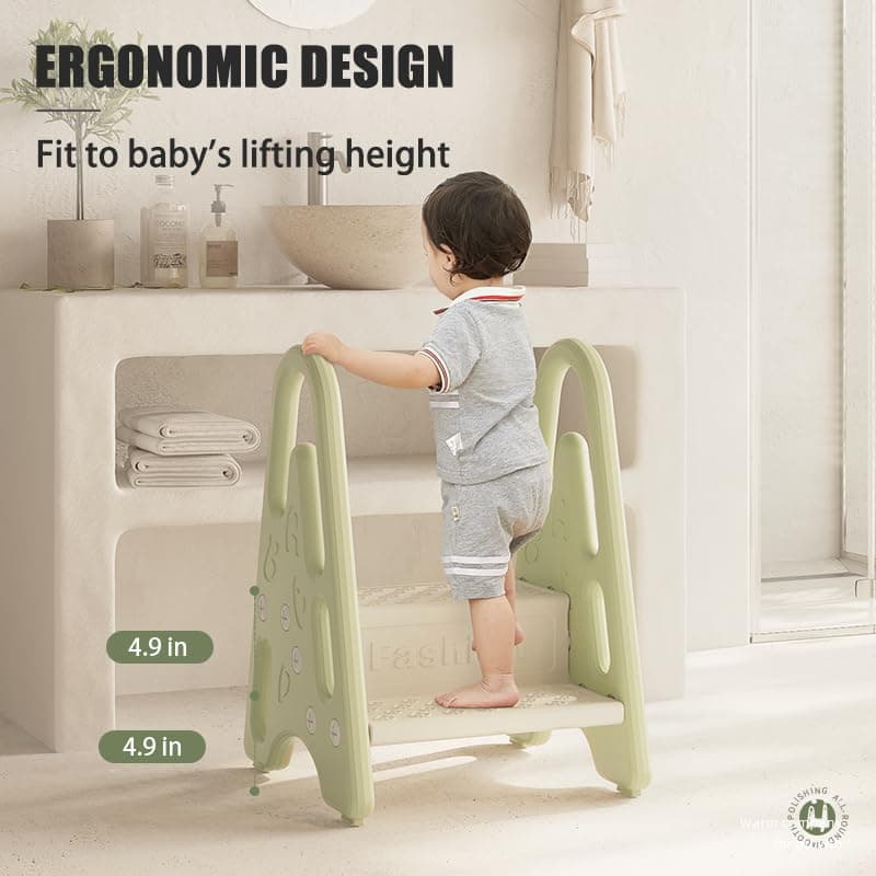 Toddler Step Ladder Step Stool for Toddler, Kids Bathroom, Kitchen and Toilet Potty Training Learning Tower Helper with Handles(Green) view 4