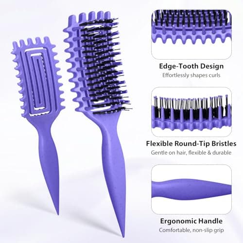 Quenxe Curl Defining Brush, Curly Hair Brush with Vented Design for Detangling and Shaping, Wet & Dry Use, Reduces Pulling for Women and Men (Purple) view 3