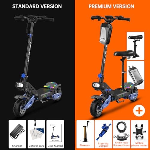 REDDYDY RD2 Off-Road Electric Scooter for Adults, 5000W Dual Motor, 60V 25Ah, Up to 50 MPH, 55 Miles Long Range, 10.5" Pneumatic Tires, Foldable Commuter E-Scooter view 2