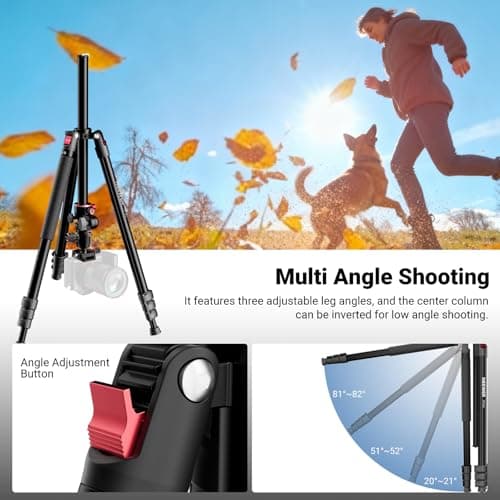 NEEWER 90 Inch Tall Overhead Horizontal Camera Tripod Monopod with Ball Head & Flexible Center Column, Metal DSLR Video Travel Stand, Arca Type QR Plate & Inverted Legs, Max Load 10 kg / 22 lbs, TP63 view 6